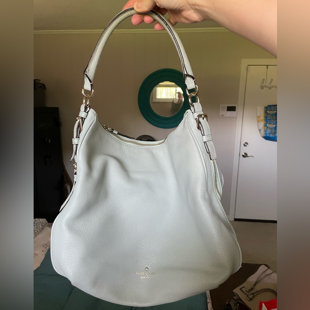 Kate Spade Mint Pebbled Leather Expandable Satchel
